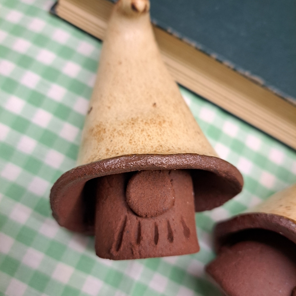 Rustic Handcrafted Brown and Tan Clay Pair Of Gnome Figurines - Picture 10 of 10